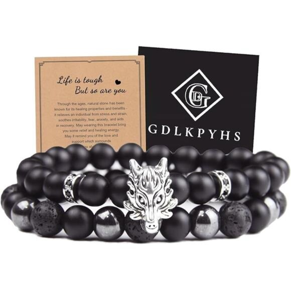 Mens Black Obsidian Bracelet Lava Stone Hematite Onyx Beaded Triple Protection - Picture 7 of 7